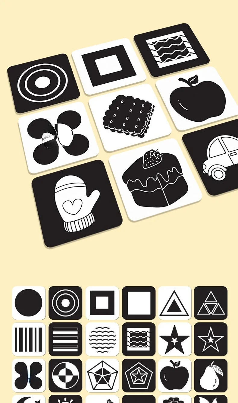 Baby Montessori Visual Stimulation Card Black and White Cards High Contrast Visual Stimulation Shape Card Toddler Cognitive Toys