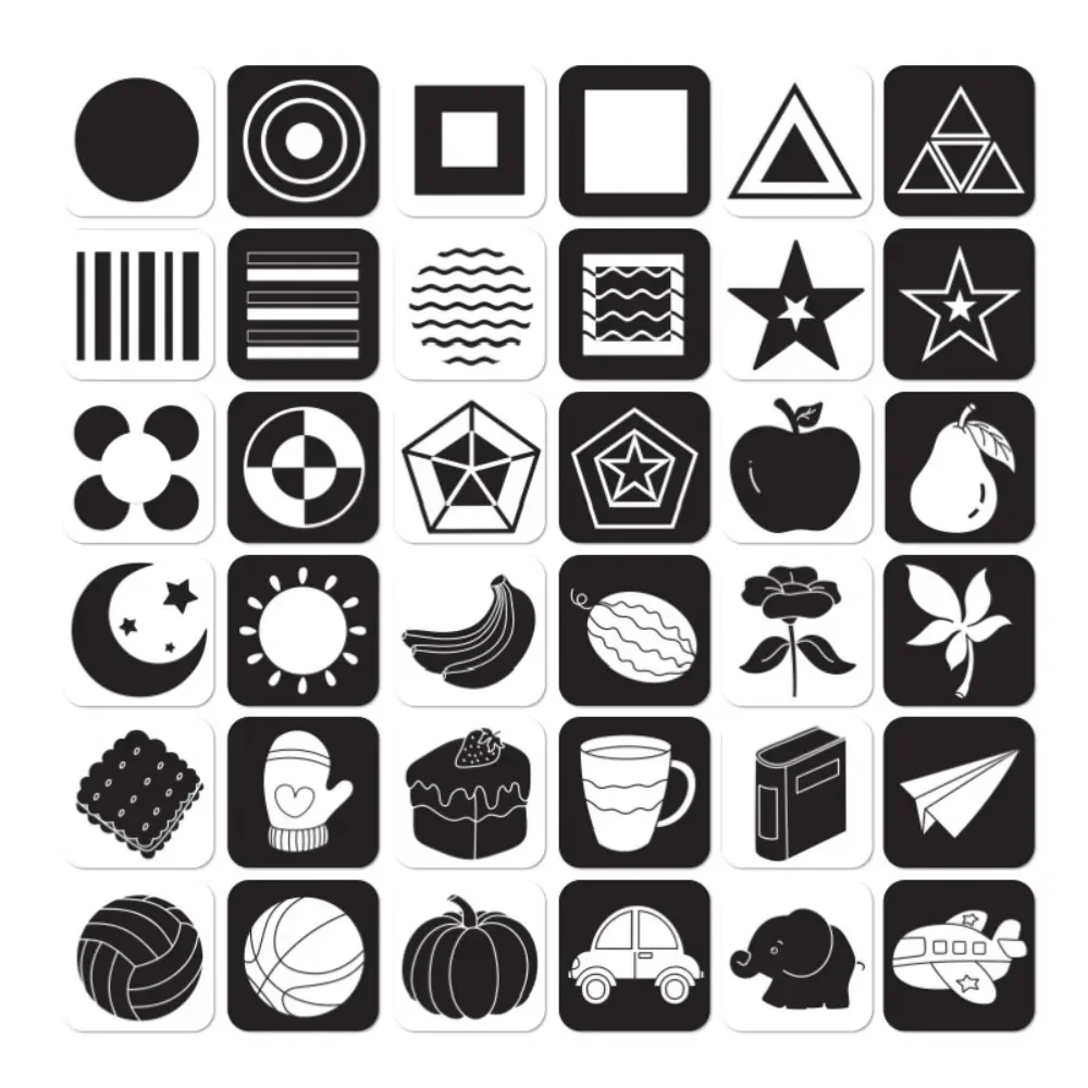 Baby Montessori Visual Stimulation Card Black and White Cards High Contrast Visual Stimulation Shape Card Toddler Cognitive Toys
