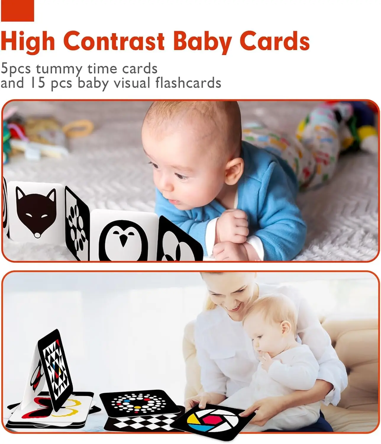 Montessori High Contrast Baby Visual Stimulation Card Black White Flash Cards 0-36 Months Tummy Time Educational Sensory Book