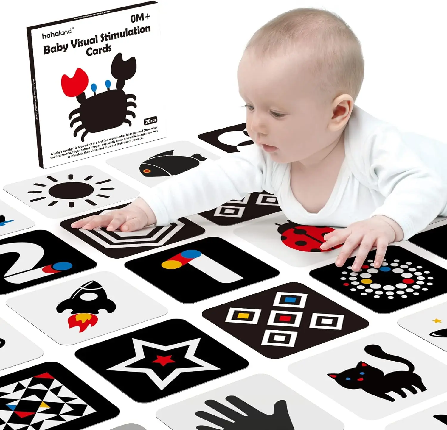 Montessori High Contrast Baby Visual Stimulation Card Black White Flash Cards 0-36 Months Tummy Time Educational Sensory Book