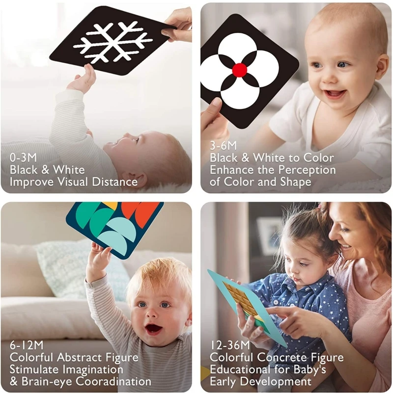 Black and White Cards High Contrast Baby Toys 0-36 Months Newborns Visual Stimulation Brain Development Learning Flash Cards