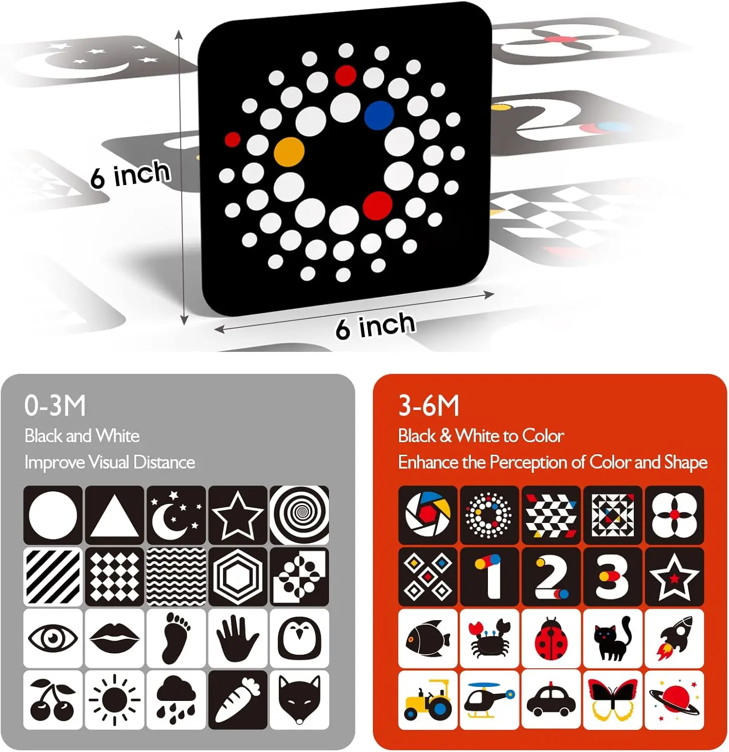 Montessori High Contrast Baby Visual Stimulation Card Black White Flash Cards 0-36 Months Tummy Time Educational Sensory Book
