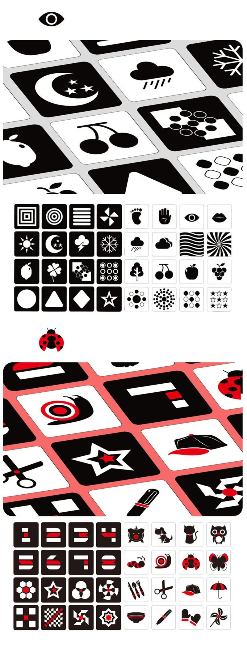 Montessori Baby Toys Black White Flash Cards High Contrast Visual Stimulation Cards Early Education Toys For Nerborns Gifts