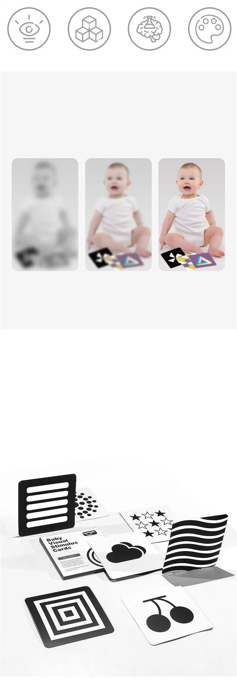 Montessori Baby Toys Black White Flash Cards High Contrast Visual Stimulation Cards Early Education Toys For Nerborns Gifts