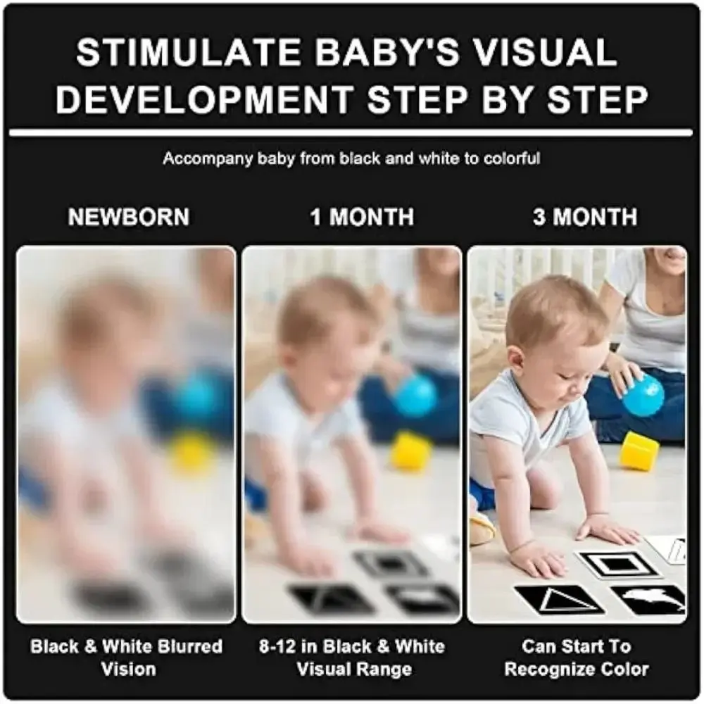 Paper Vision Stimulation Cards Double sided Waterproof Black White High Contrast Card Stimulate Newborn Visual Card Learning