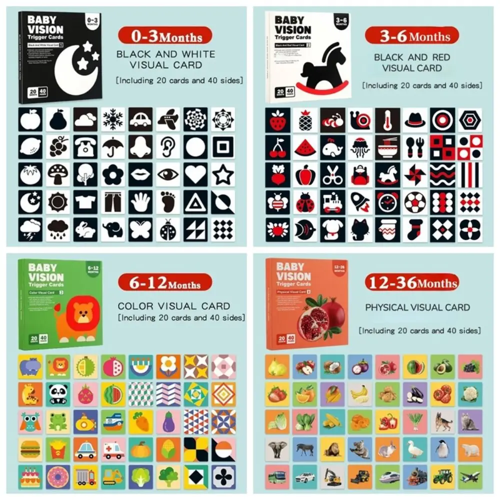 Paper Vision Stimulation Cards Double sided Waterproof Black White High Contrast Card Stimulate Newborn Visual Card Learning