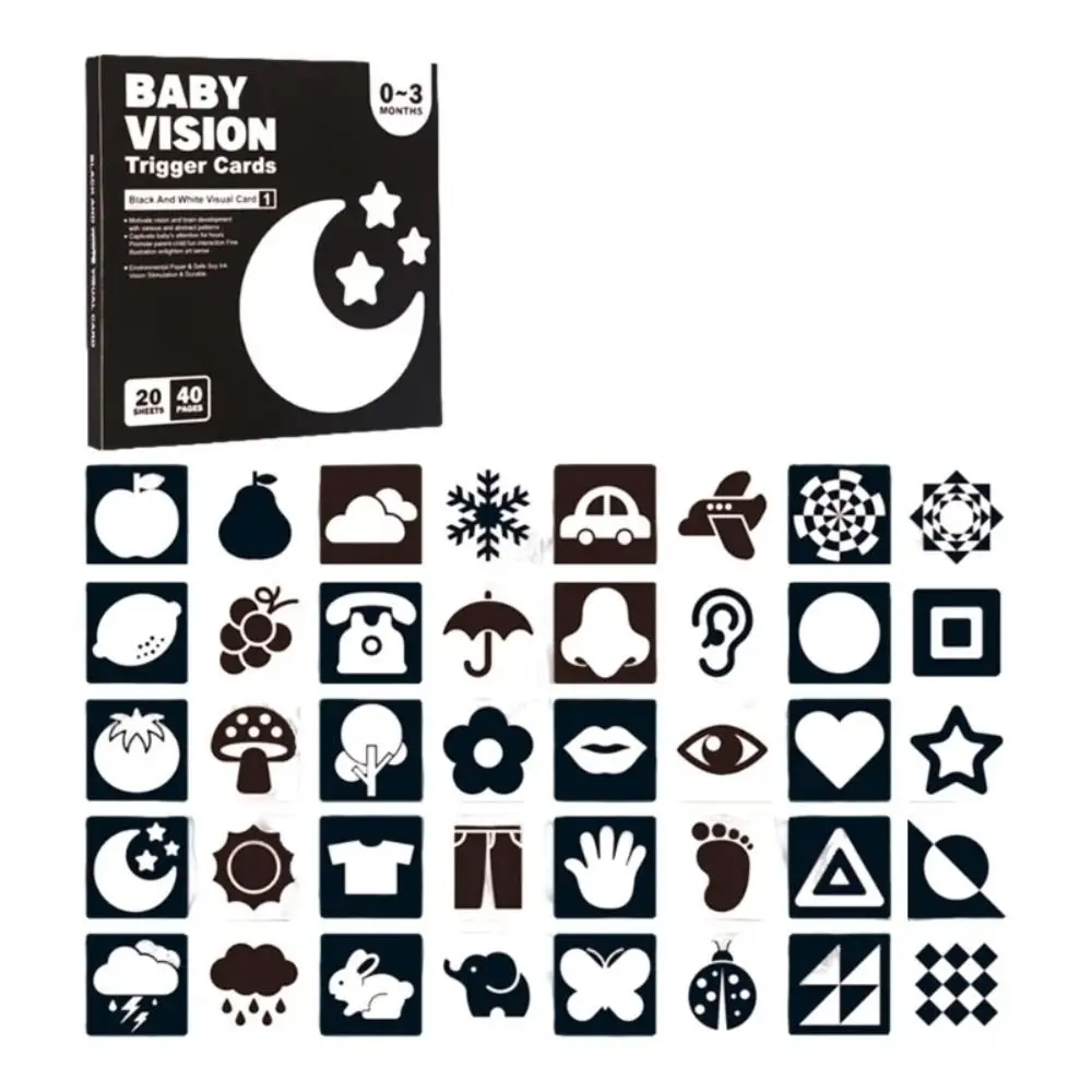 Paper Vision Stimulation Cards Double sided Waterproof Black White High Contrast Card Stimulate Newborn Visual Card Learning