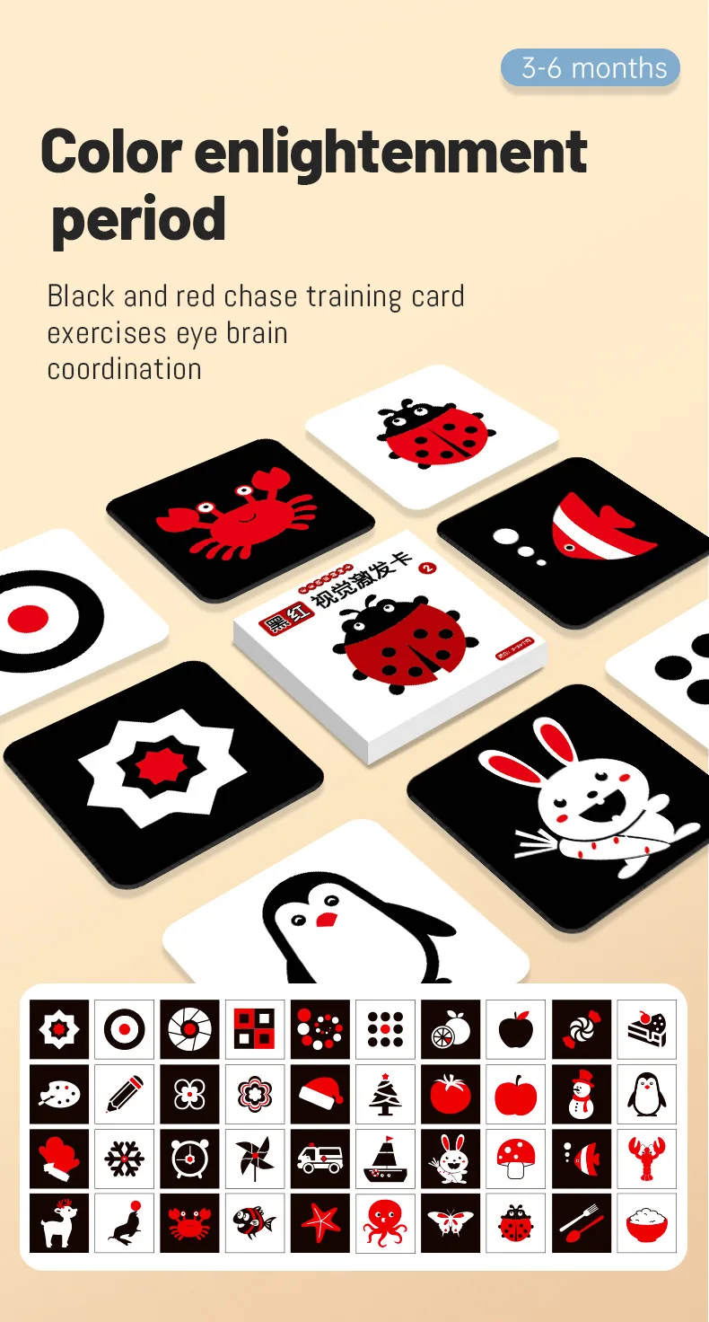 Baby Montessori Visual Stimulation Card Black and White Cards High Contrast Visual Stimulation Shape Card Toddler Cognitive Toys