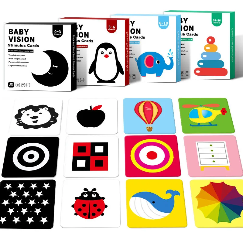 Baby Montessori Visual Stimulation Card Black and White Cards High Contrast Visual Stimulation Shape Card Toddler Cognitive Toys